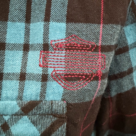 Harley Davidson Motorcycles Embroidered Logo Snap Button Back Flannel Sz M - Picture 5 of 14